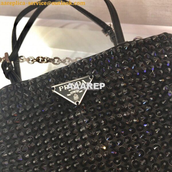 Replica Prada Satin Handbag with Decoration 1BA253 Black 6