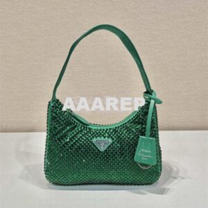 Replica Prada Satin Mini Hobo Bag with Artificial Crystals 1NE515 Gree 2