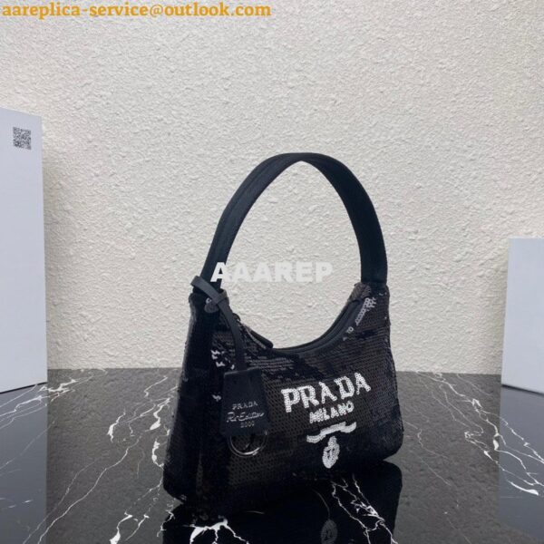 Replica Prada 1NE515 Re-Edition 2000 sequined Re-Nylon mini-bag Black 2