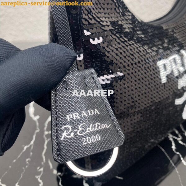 Replica Prada 1NE515 Re-Edition 2000 sequined Re-Nylon mini-bag Black 5