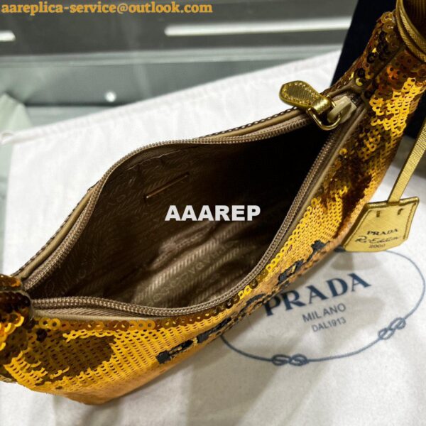 Replica Prada 1NE515 Re-Edition 2000 sequined Re-Nylon mini-bag Gold 7