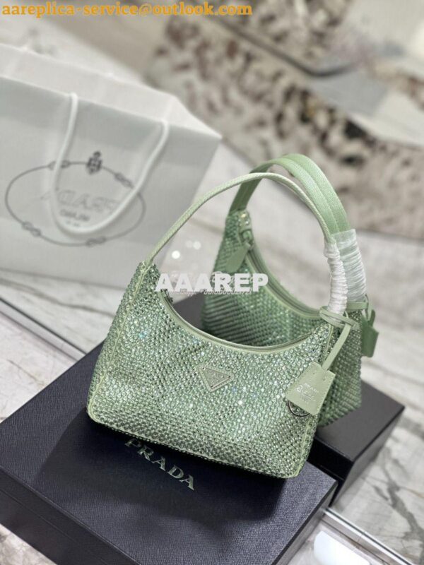 Replica Prada Satin Mini-Bag with Artificial Crystals 1NE515 Aqua 12