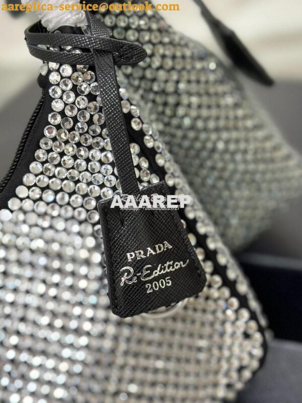 Replica Prada Satin Mini-Bag with Artificial Crystals 1NE515 Black 7