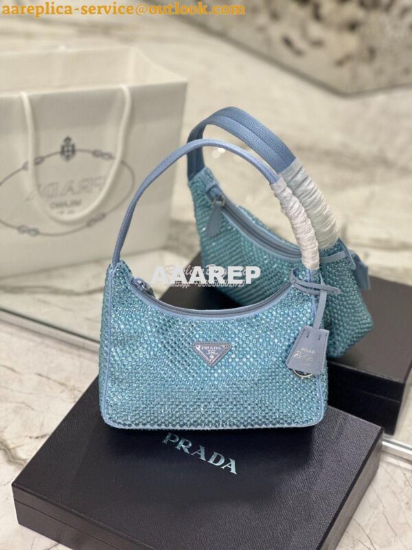 Replica Prada Satin Mini-Bag with Artificial Crystals 1NE515 Blue