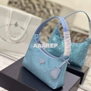 Replica Prada Satin Mini-Bag with Artificial Crystals 1NE515 Blue 2