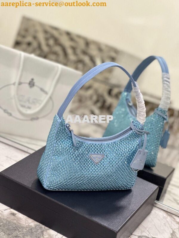 Replica Prada Satin Mini-Bag with Artificial Crystals 1NE515 Blue 3