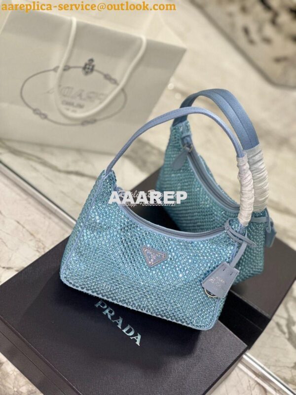 Replica Prada Satin Mini-Bag with Artificial Crystals 1NE515 Blue 5