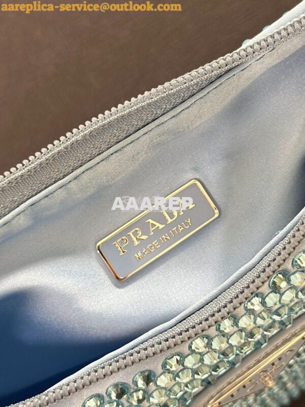 Replica Prada Satin Mini-Bag with Artificial Crystals 1NE515 Blue 10