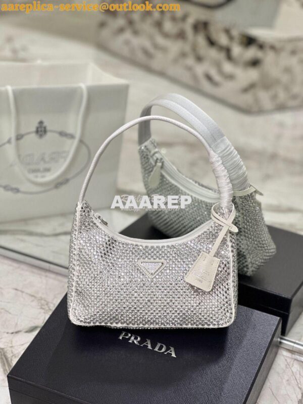 Replica Prada Satin Mini-Bag with Artificial Crystals 1NE515 White