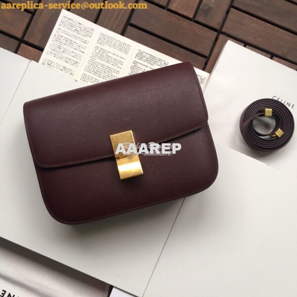 Replica Celine Classic Box Bag in Calfskin with Cork Effect Maroon