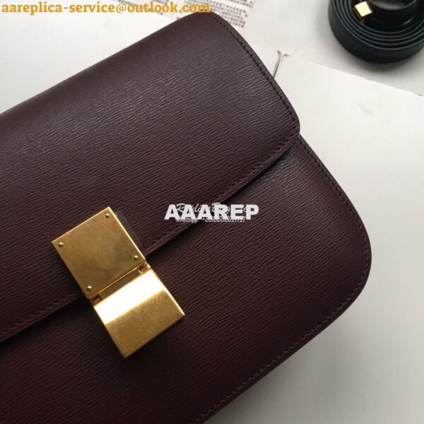 Replica Celine Classic Box Bag in Calfskin with Cork Effect Maroon 2