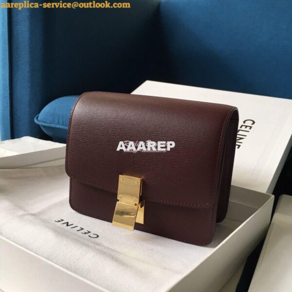 Replica Celine Classic Box Bag in Calfskin with Cork Effect Maroon 10