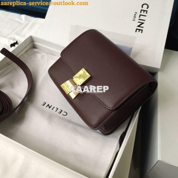 Replica Celine Classic Box Bag in Calfskin with Cork Effect Maroon 11