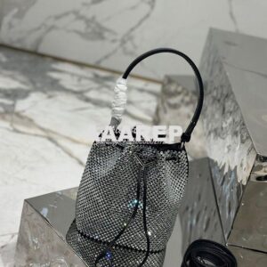 Replica Prada Satin mini-bag with crystals 1BE067 Black 2