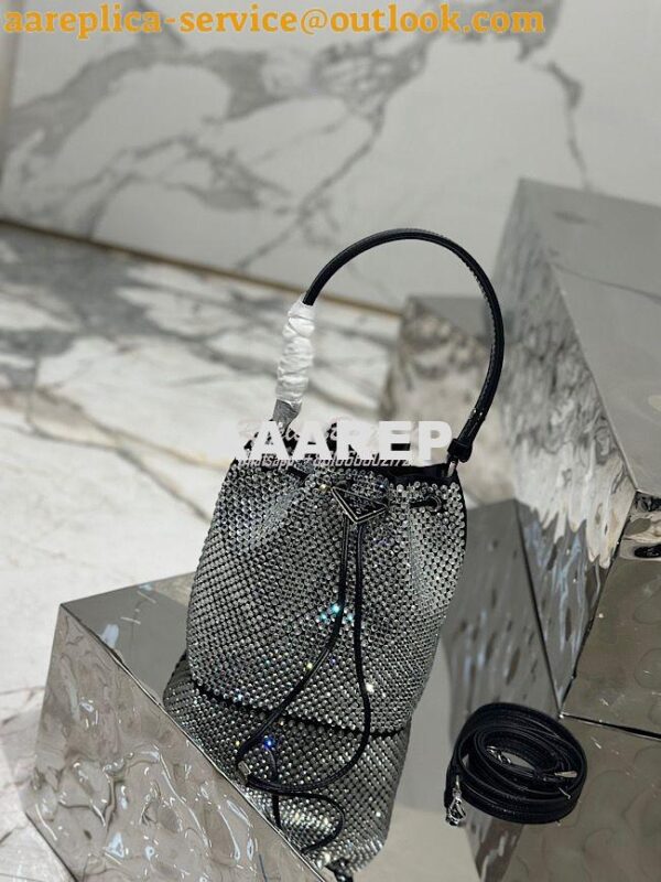 Replica Prada Satin mini-bag with crystals 1BE067 Black 2