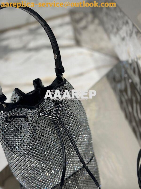 Replica Prada Satin mini-bag with crystals 1BE067 Black 3