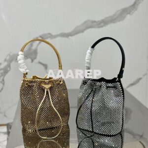 Replica Prada Satin mini-bag with crystals 1BE067 Platinum