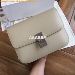 Replica Celine Classic Box Bag in Calfskin with Cork Effect White 2