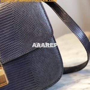 Replica Celine Classic Box Bag in Lizard Leather Dark Grey 2