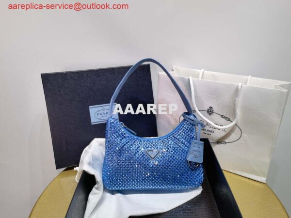 Replica Prada 1NE515 Satin mini-bag with artificial crystals Blue