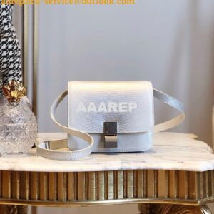 Replica Celine Classic Box Bag in Lizard Leather Silvery White