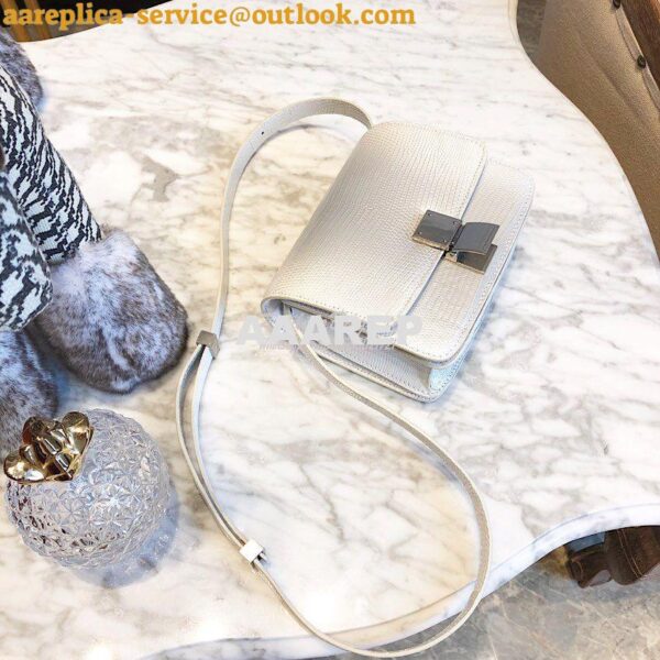 Replica Celine Classic Box Bag in Lizard Leather Silvery White 6