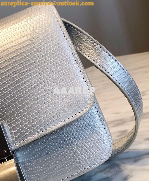 Replica Celine Classic Box Bag in Lizard Leather Silvery White 6