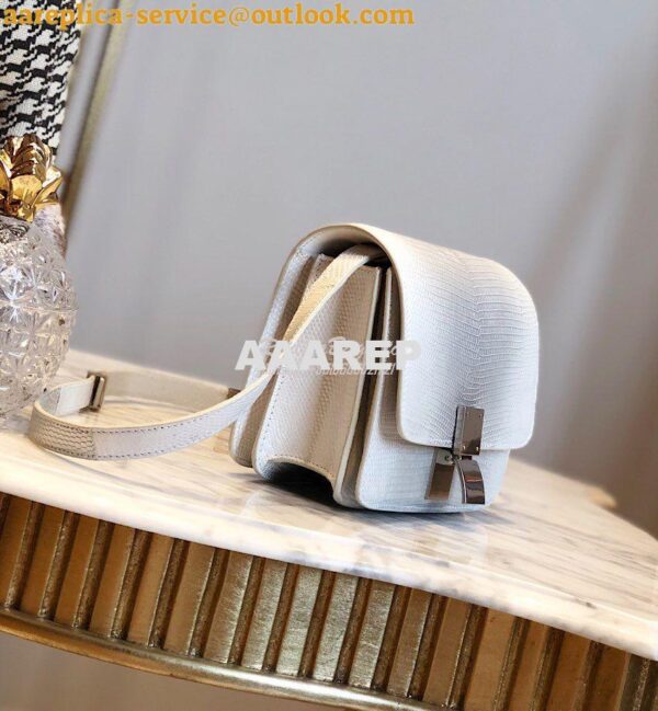 Replica Celine Classic Box Bag in Lizard Leather Silvery White 7