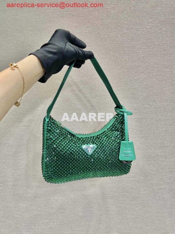 Replica Prada 1NE515 Satin mini-bag with artificial crystals Jade green