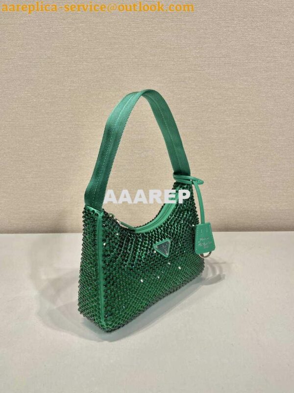 Replica Prada 1NE515 Satin mini-bag with artificial crystals Jade green 3