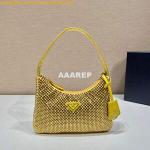 Replica Prada 1NE515 Satin mini-bag with artificial crystals Yellow