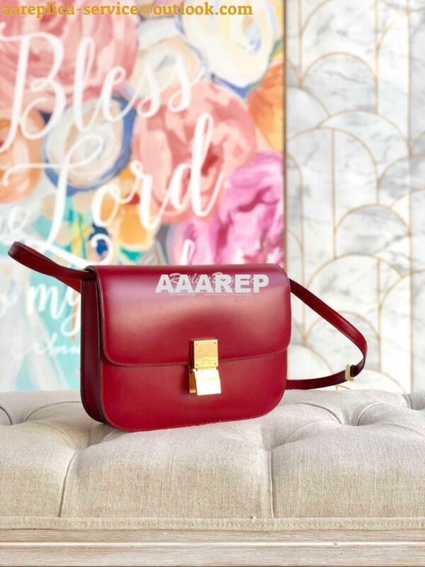 Replica Celine Classic Box Bag in Smooth Calfskin Cherry Red