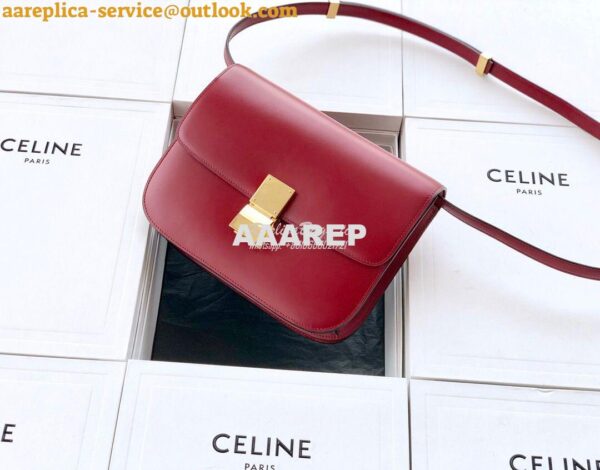 Replica Celine Classic Box Bag in Smooth Calfskin Cherry Red 3