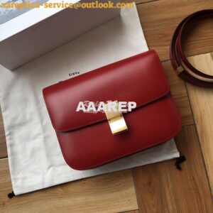 Replica Celine Classic Box Bag in Smooth Calfskin Claret Red