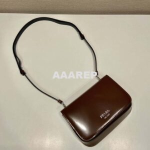 Replica Prada 2VD061 Black Brushed Leather Mini-bag With Shoulder Strap Brown