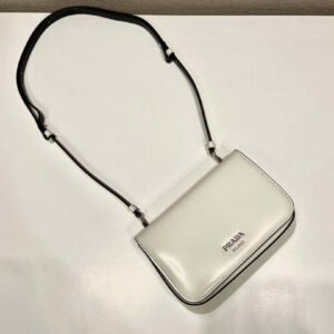 Replica Prada 2VD061 Black Brushed Leather Mini-bag With Shoulder Strap White 2