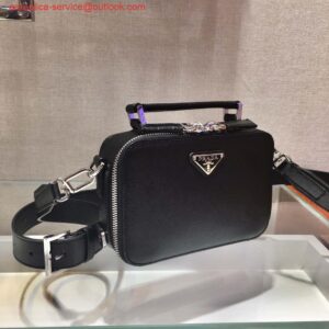 Replica Prada 2VH070 Saffiano Black leather Prada Brique bag 2