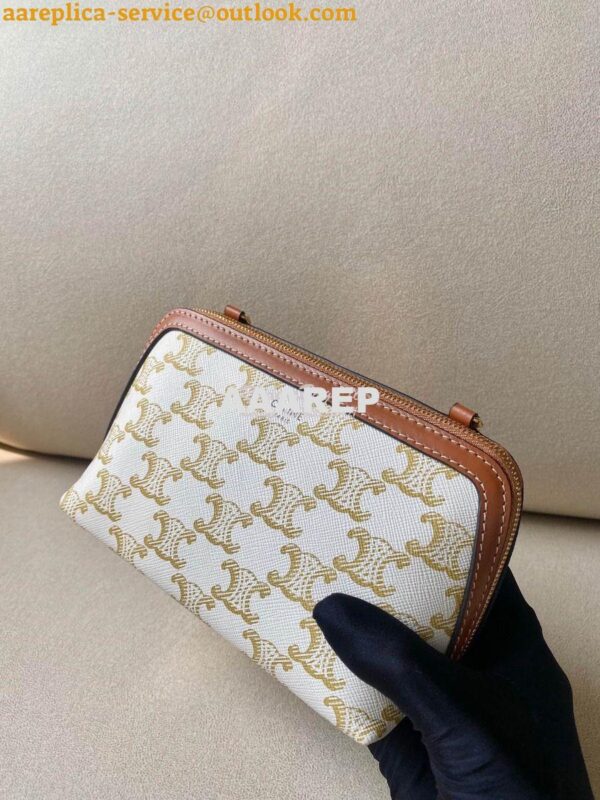 Replica Celine Clutch With Chain In Triomphe Canvas And Lambskin 10E38 4