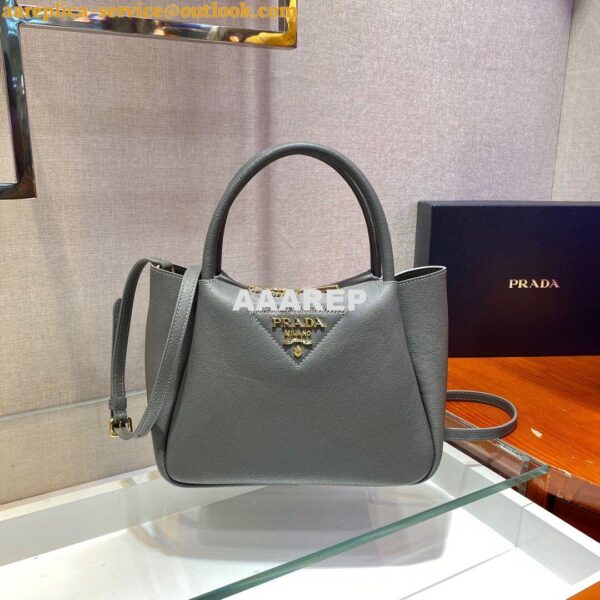 Replica Prada Small Leather Handbag 1BC145 Grey 2