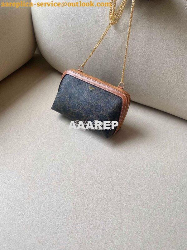 Replica Celine Clutch With Chain In Triomphe Canvas And Lambskin 10E38 4