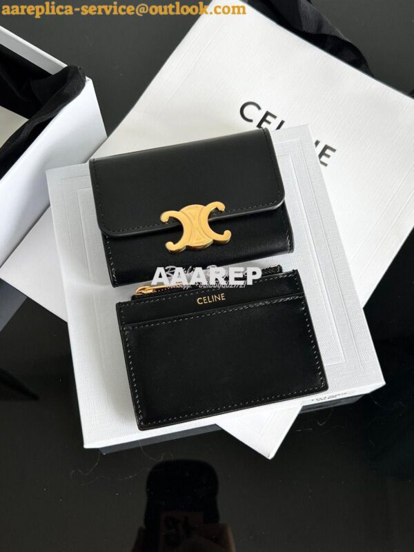 Replica CELINE COMPACT WALLET WITH COIN TRIOMPHE IN TRIOMPHE BLACK SHI