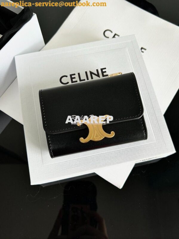 Replica CELINE COMPACT WALLET WITH COIN TRIOMPHE IN TRIOMPHE BLACK SHI 2