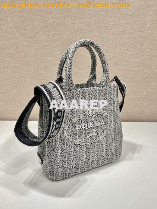 Replica Prada Small Logo Ricamo Jacquard Tote 1BA343 Black 3