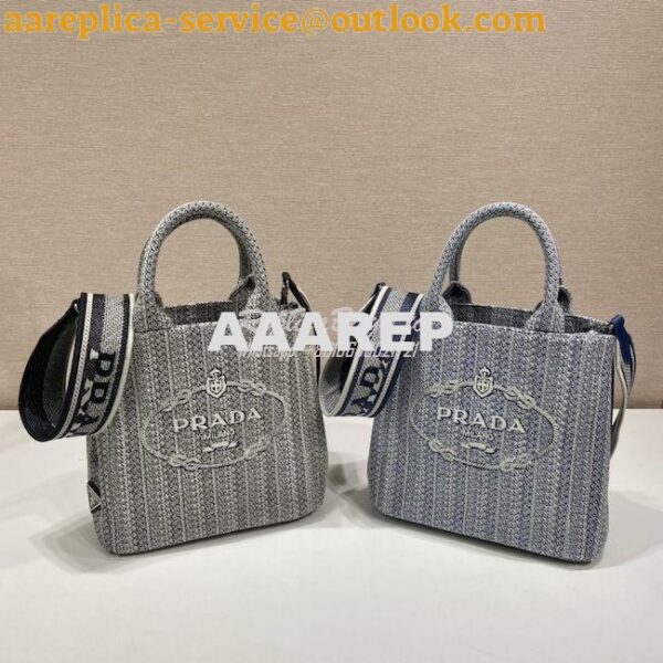 Replica Prada Small Logo Ricamo Jacquard Tote 1BA343 Blue 3