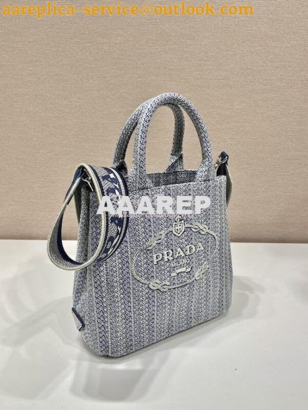 Replica Prada Small Logo Ricamo Jacquard Tote 1BA343 Blue 6