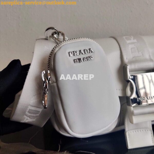 Replica Prada Pocket Nylon and Brushed Leather Bag 1BD295 White 6