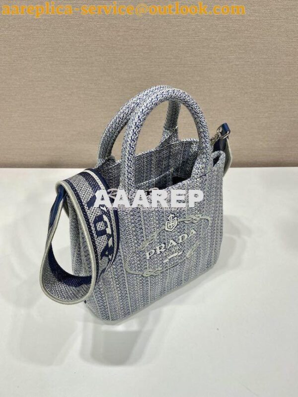 Replica Prada Small Logo Ricamo Jacquard Tote 1BA343 Blue 7