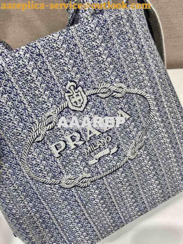 Replica Prada Small Logo Ricamo Jacquard Tote 1BA343 Blue 8