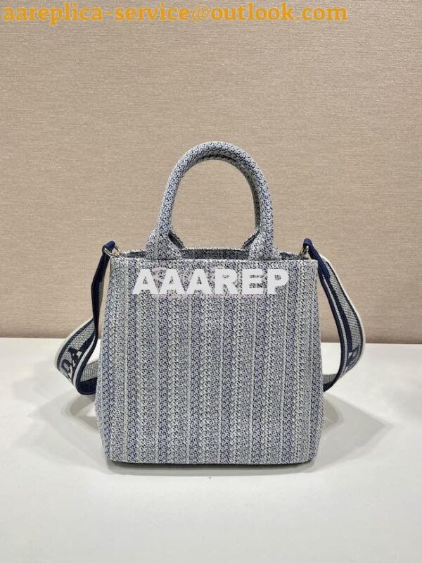 Replica Prada Small Logo Ricamo Jacquard Tote 1BA343 Blue 12