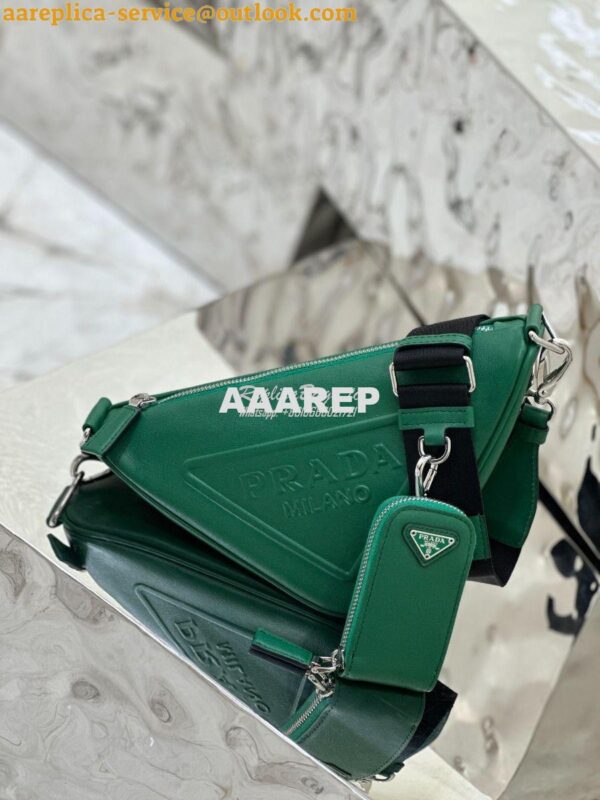 Replica Prada Triangle leather shoulder bag 1BH190 Green 3